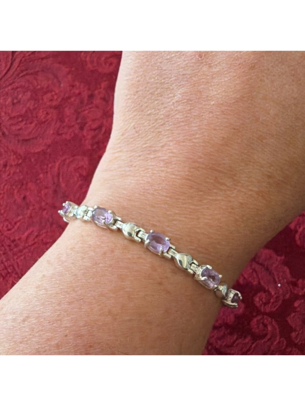 Vintage Sterling Silver 925 Lavender Light Amethyst Gemstone Tennis Bracelet